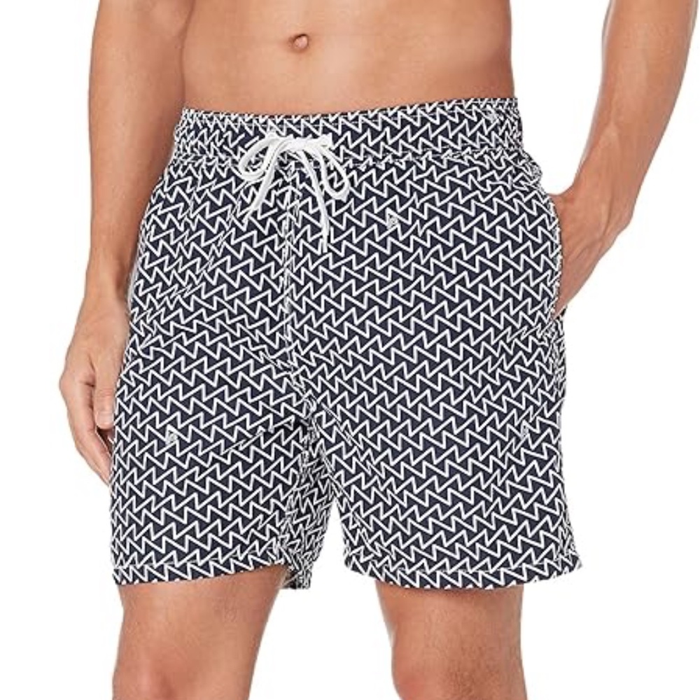 NWT Kanu Surf Navy white zigzag print Swim Trunk Medium